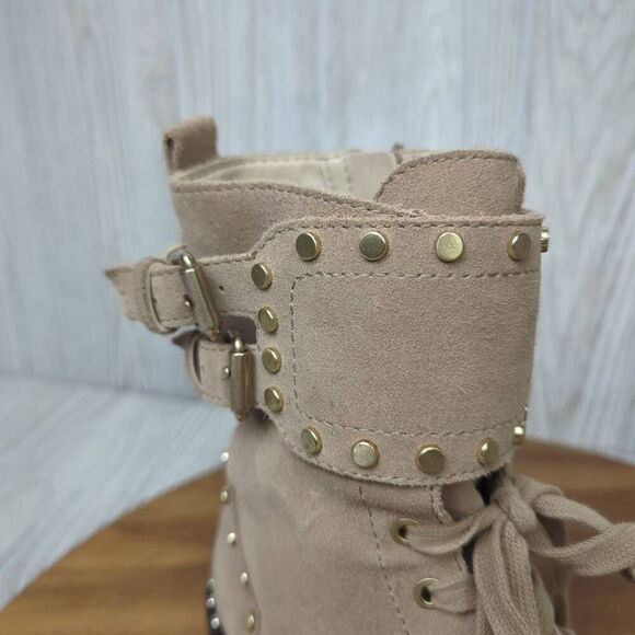 Sam Edelman Womens 8.5 Jennifer Boots Studded Combat Tan Suede Zip Ankle - Picture 12 of 12